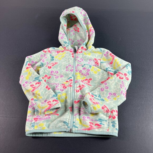The North Face Sweatshirt Kids Girls 4 Green Floral Faded Fleece Full Zip Hoodie - Picture 1 of 15